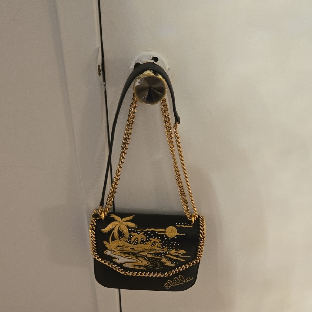 Stella McCartney Black Falabella Bag with Gold Chain.